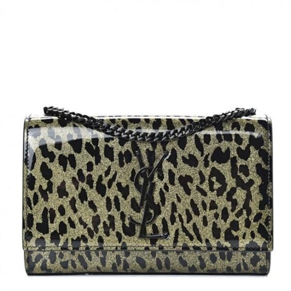 Saint Laurent Monogram Kate Glitter Leopard Small Classic Woc Gold Black Patent Leather Shoulder Bag