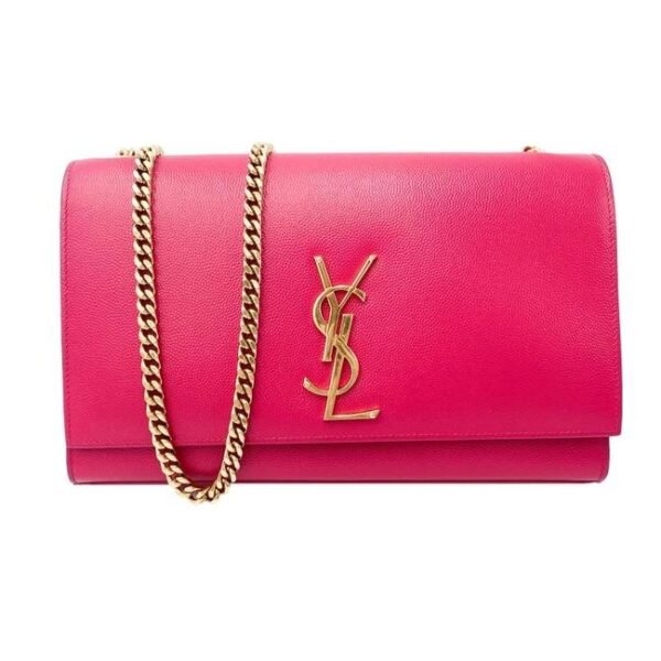 Saint Laurent Monogram Kate Grain De Poudre Medium Satchel Lipstick Fuchsia Pink Leather Shoulder Bag