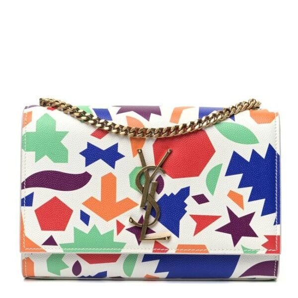 Saint Laurent Monogram Kate Grain De Poudre Small Classic Shapes Print White Leather Cross Body Bag