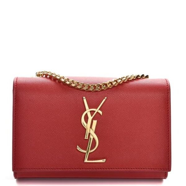 Saint Laurent Monogram Kate Grain De Poudre Small Satchel Red Leather Shoulder Bag