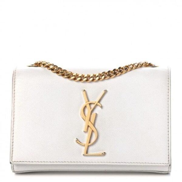 Saint Laurent Monogram Kate Grain De Poudre Small White Leather Satchel