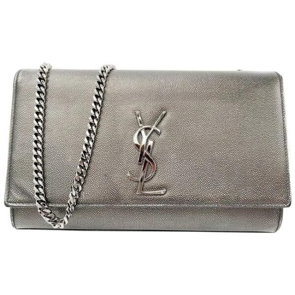 Saint Laurent Monogram Kate Medium Metallic Black Leather Shoulder Bag