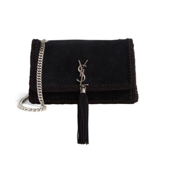Saint Laurent Monogram Kate Medium Whipstitch Black Suede Leather Shoulder Bag