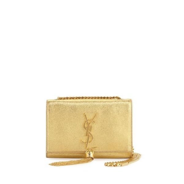 Saint Laurent Monogram Kate Metallic Calfskin Small Classic Tassel Satchel Gold Leather Shoulder Bag