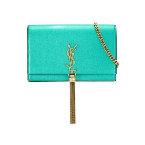 Saint Laurent Monogram Kate Monogram Tassel Metallic Chlorophylle Green Leather Cross Body Bag