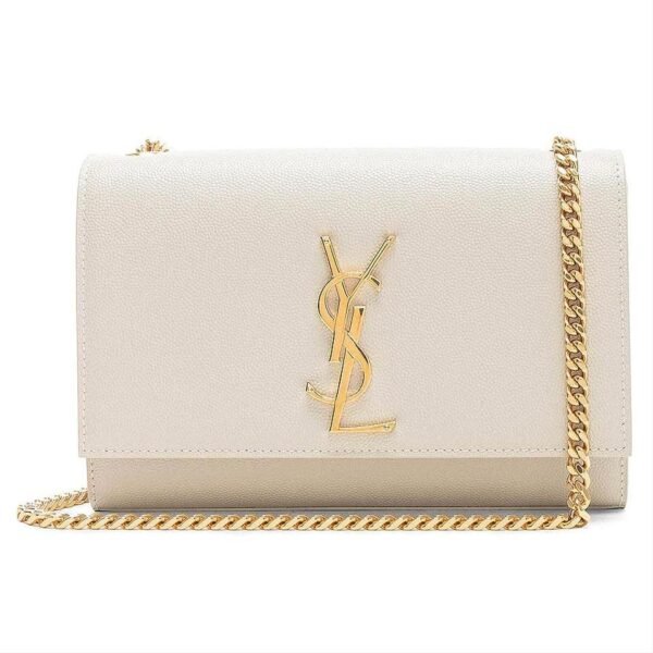 Saint Laurent Monogram Kate Small Crema Soft Monogram Chain Ghw White Leather Cross Body Bag