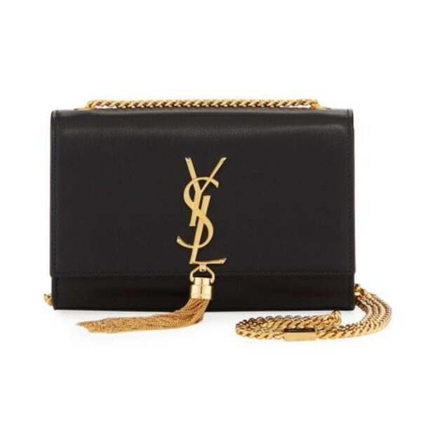 Saint Laurent Monogram Kate Small Smooth Tassel On Chain Black Calfskin Leather Shoulder Bag