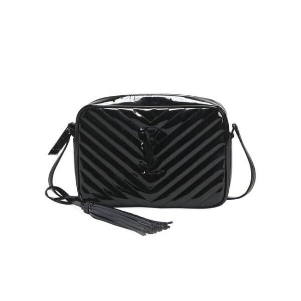 Saint Laurent Monogram Lou Camera Calfskin Matelasse Black Patent Leather Cross Body Bag