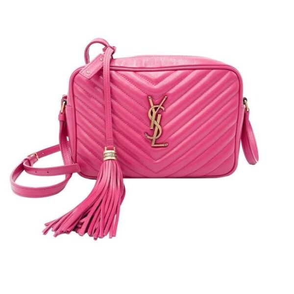 Saint Laurent Monogram Lou Camera Calfskin Matelasse Bright Pink Leather Shoulder Bag