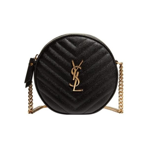 Saint Laurent Monogram Lou Camera Grain De Poudre Matelasse Quilted Round Vinyle Black Leather Cross Body Bag