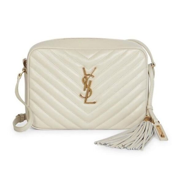 Saint Laurent Monogram Lou Shoulder New Quilted Camera Cream White Leather Cross Body Bag