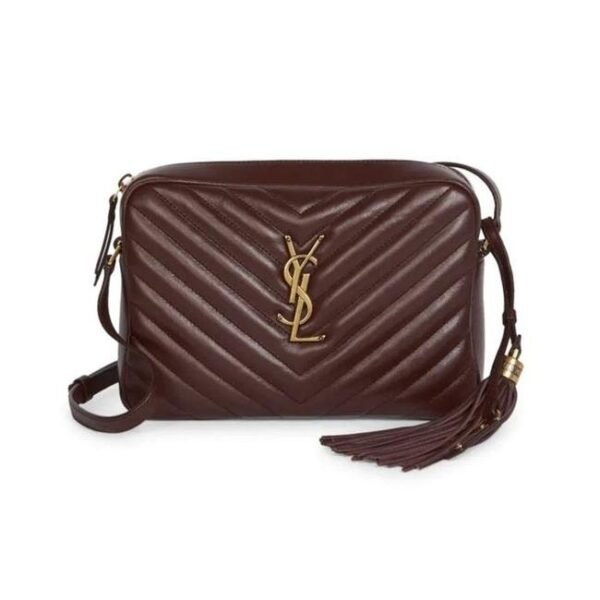 Saint Laurent Monogram Lou Women's Burgundy Camera Red Leather Cross Body Bag