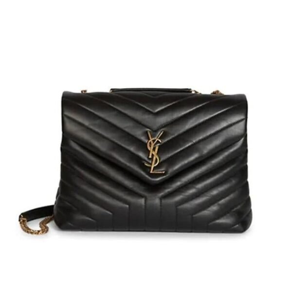 Saint Laurent Monogram Loulou Calfskin Y Quilted Monogram Medium Chain Satchel Black Leather Tote