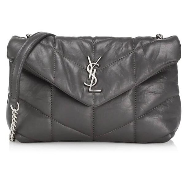 Saint Laurent Monogram Loulou Crossbody Mini Puffer Grey Leather Shoulder Bag