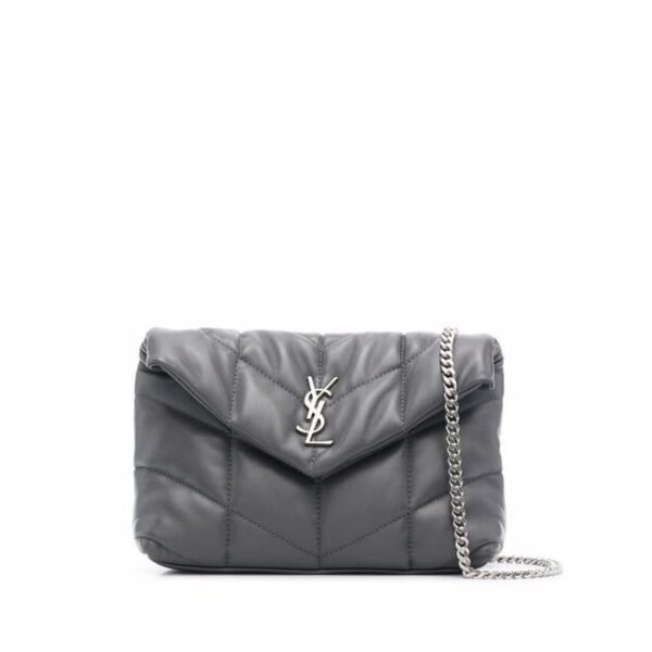 Saint Laurent Monogram Loulou Lou Mini Puffer Grey Leather Shoulder Bag