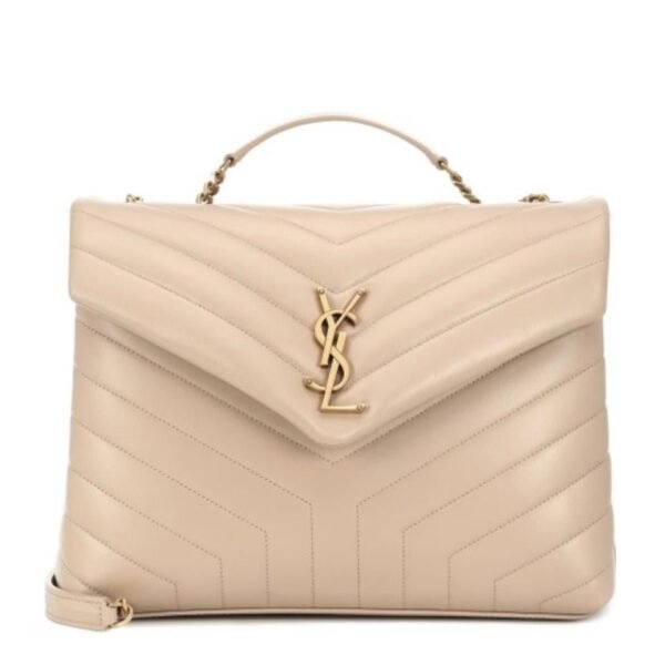 Saint Laurent Monogram Loulou Medium Monogram Dark Beige Leather Shoulder Bag