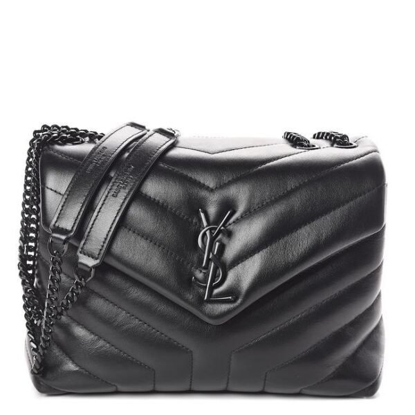Saint Laurent Monogram Loulou Noir Calfskin Y Quilted Monogram Small Chain Satchel Black Leather Tote