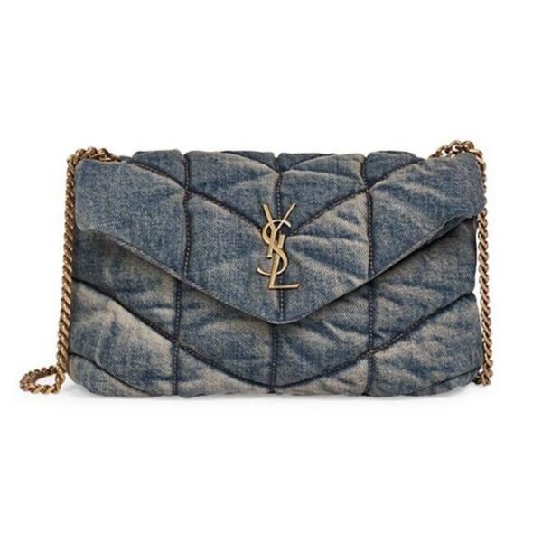 Saint Laurent Monogram Loulou Quilted Mini Puffer Monogram Chain Satchel Rodeo Blue Denim Shoulder Bag