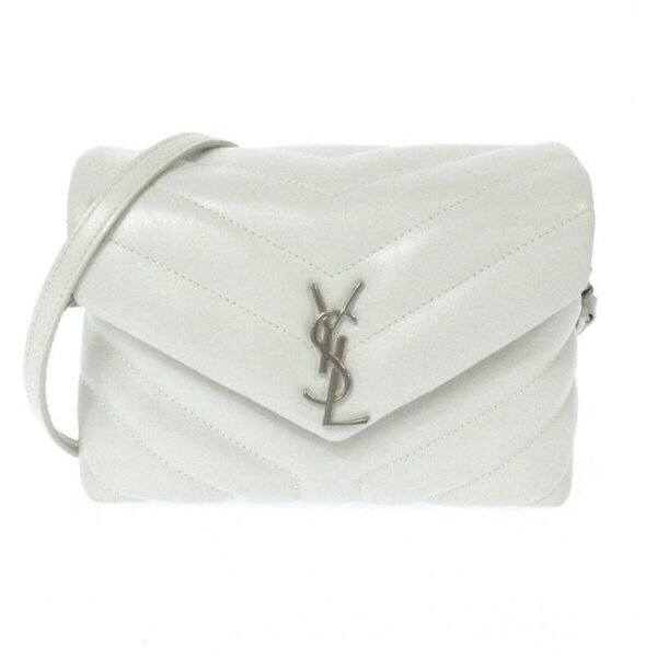 Saint Laurent Monogram Loulou Quilted Monogram Small Chain White Calfskin Leather Shoulder Bag
