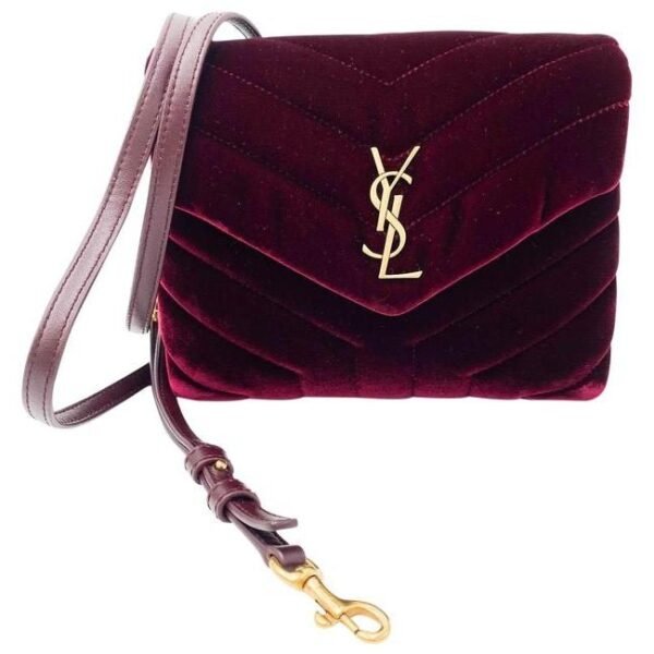 Saint Laurent Monogram Loulou Y Quilted Toy Chain Satchel French Burgundy Red Velvet Shoulder Bag