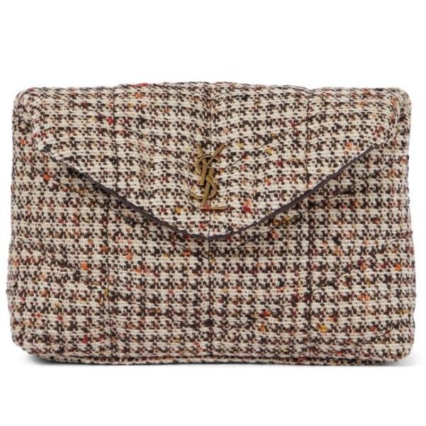 Saint Laurent Monogram Loulou Sintra Small Beige Tweed Clutch
