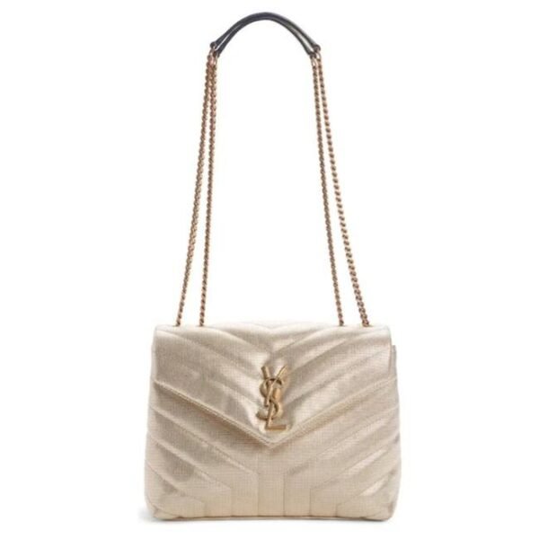 Saint Laurent Monogram Loulou Small Embossed Metallic Gold Leather Shoulder Bag