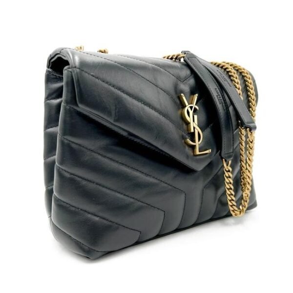 Saint Laurent Monogram Loulou Small Quilted Gold Monogram Black Leather Cross Body Bag