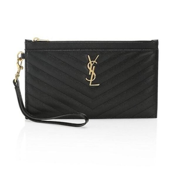 Saint Laurent Monogram Matelasse Pouch Black Leather Clutch