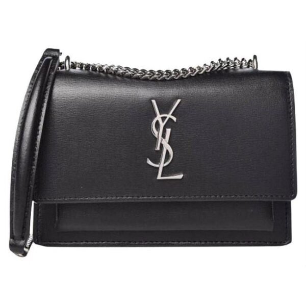 Saint Laurent Monogram Sunset Chain Wallet Black Calfskin Leather Shoulder Bag