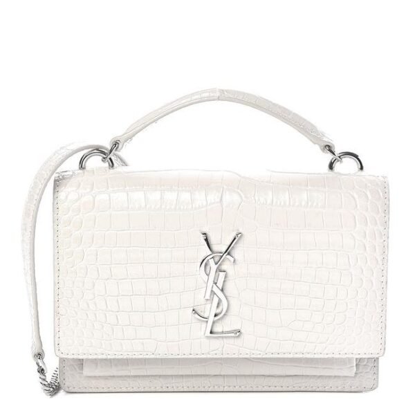 Saint Laurent Monogram Sunset Calfskin Crocodile Embossed Woc Blanc Vintage White Leather Shoulder Bag