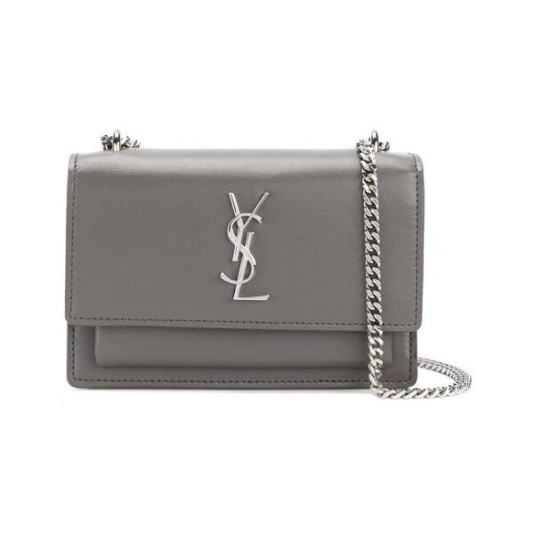 Saint Laurent Monogram Sunset Chain Wallet Calfskin Grey Leather Shoulder Bag