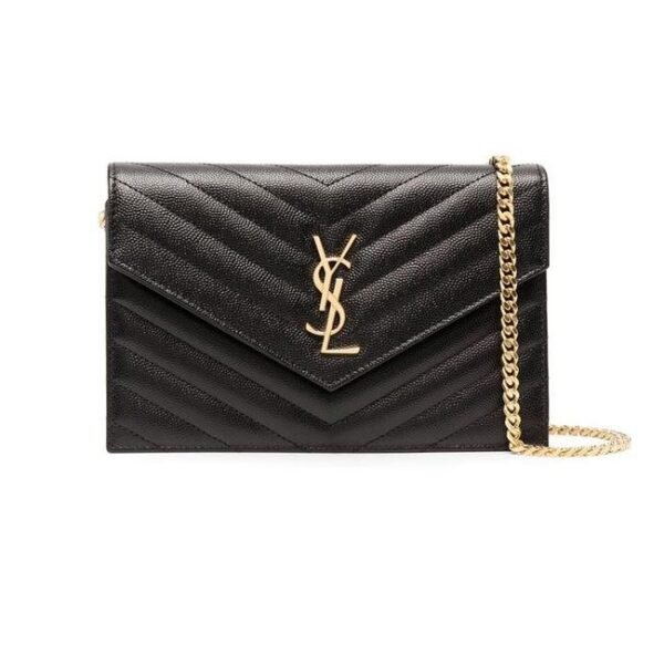 Saint Laurent Monogram Wallet on Chain Grain De Poudre Envelope Black Leather Shoulder Bag