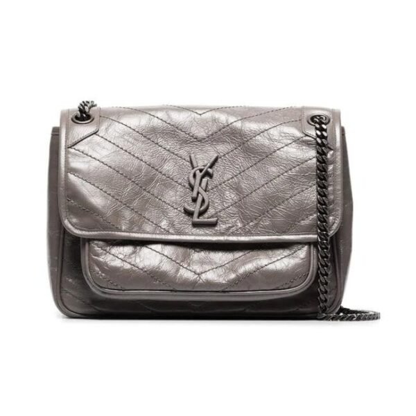 Saint Laurent Niki Medium Grey Leather Shoulder Bag