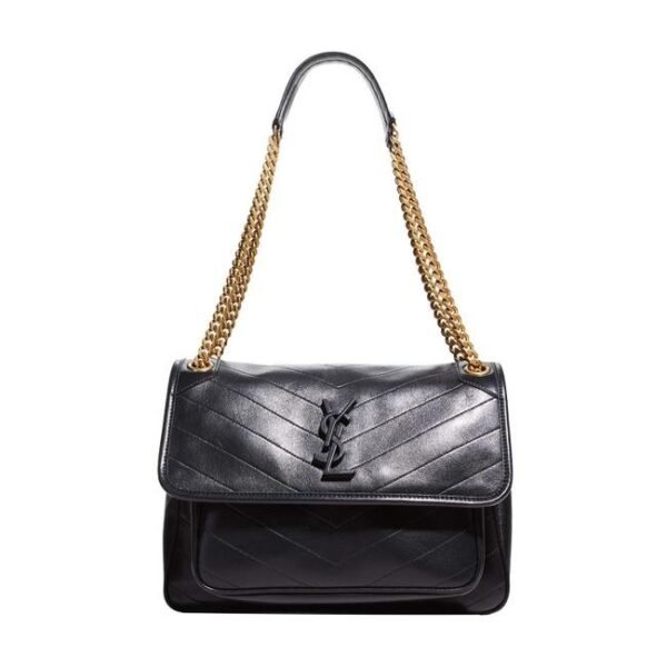 Saint Laurent Niki Medium Ysl Monogram Quilted Calf Flap Black Leather Shoulder Bag