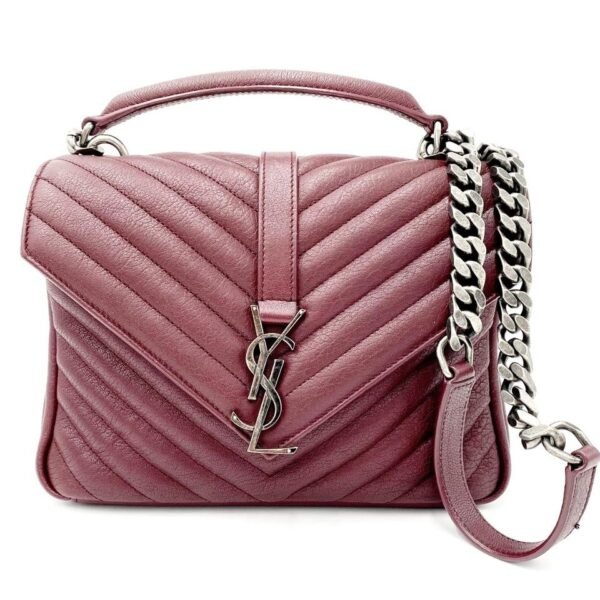 Saint Laurent Sheepskin Matelasse Chevron Monogram Medium College Amaranto Burgundy Leather Shoulder Bag