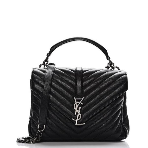 Saint Laurent Sheepskin Matelasse Chevron Monogram Medium College Black Leather Shoulder Bag