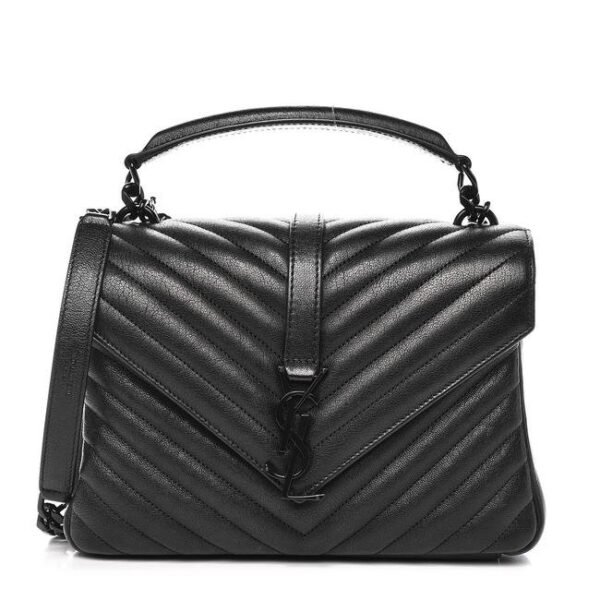 Saint Laurent Sheepskin Matelasse Chevron Monogram Medium College Noir Black Leather Shoulder Bag