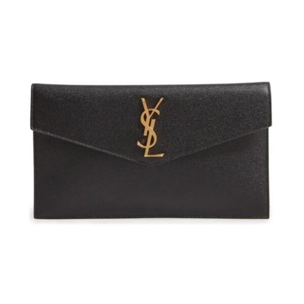 Saint Laurent Monogram Uptown Calfskin Envelope Black Leather Clutch
