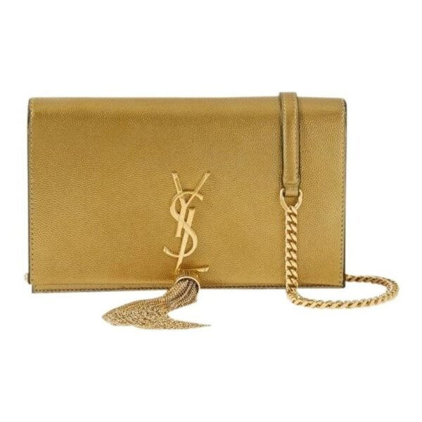 Saint Laurent Wallet on Chain Monogram Kate Ysl Monogram Metallic Tassel Gold Leather Cross Body Bag