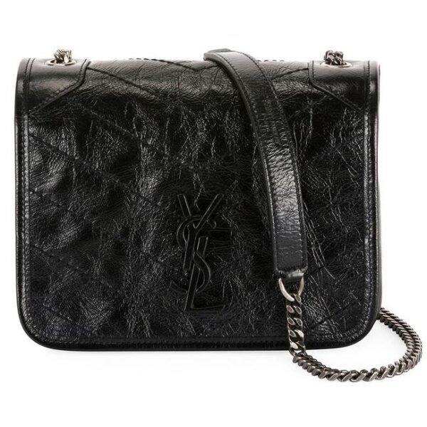 Saint Laurent Wallet on Chain Niki Ysl Monogram Vintage Calfskin Black Leather Shoulder Bag
